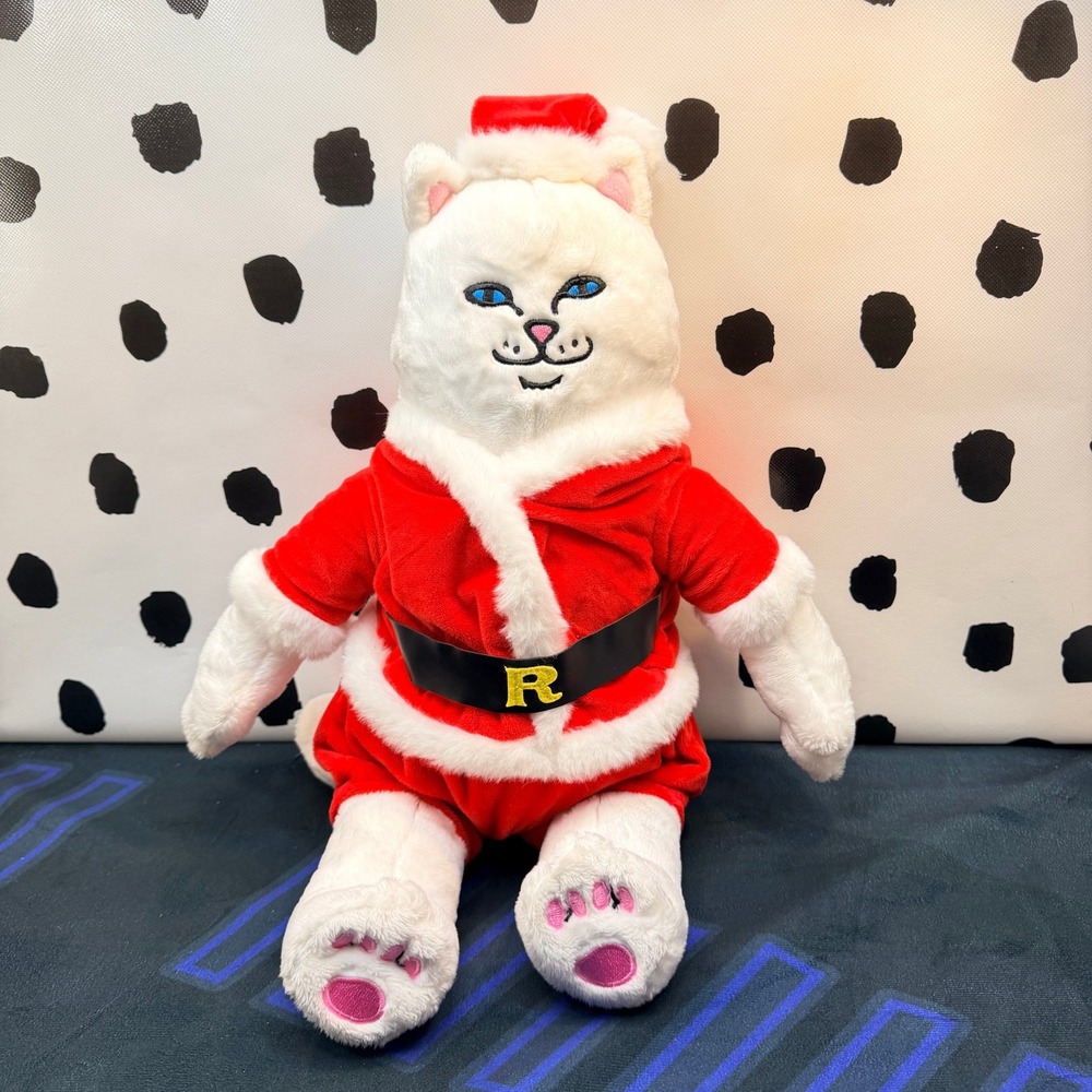 RIPNDIP Lord Nermal Plush Santa Claus White Cat Stuffed Animal Holiday 18"